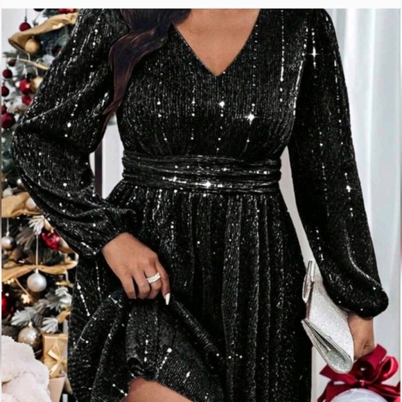 Dresses & Skirts - Elegant Black Sparkle Skater Dress Size 1X
